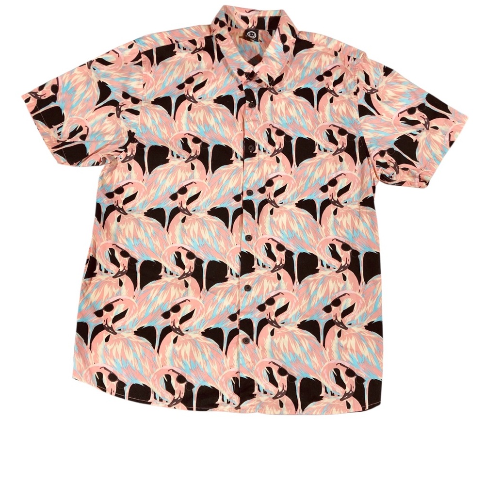 Neff Mens Short Sleeve Button Down Hawaiian Shirt Flamingo sunglasses XL